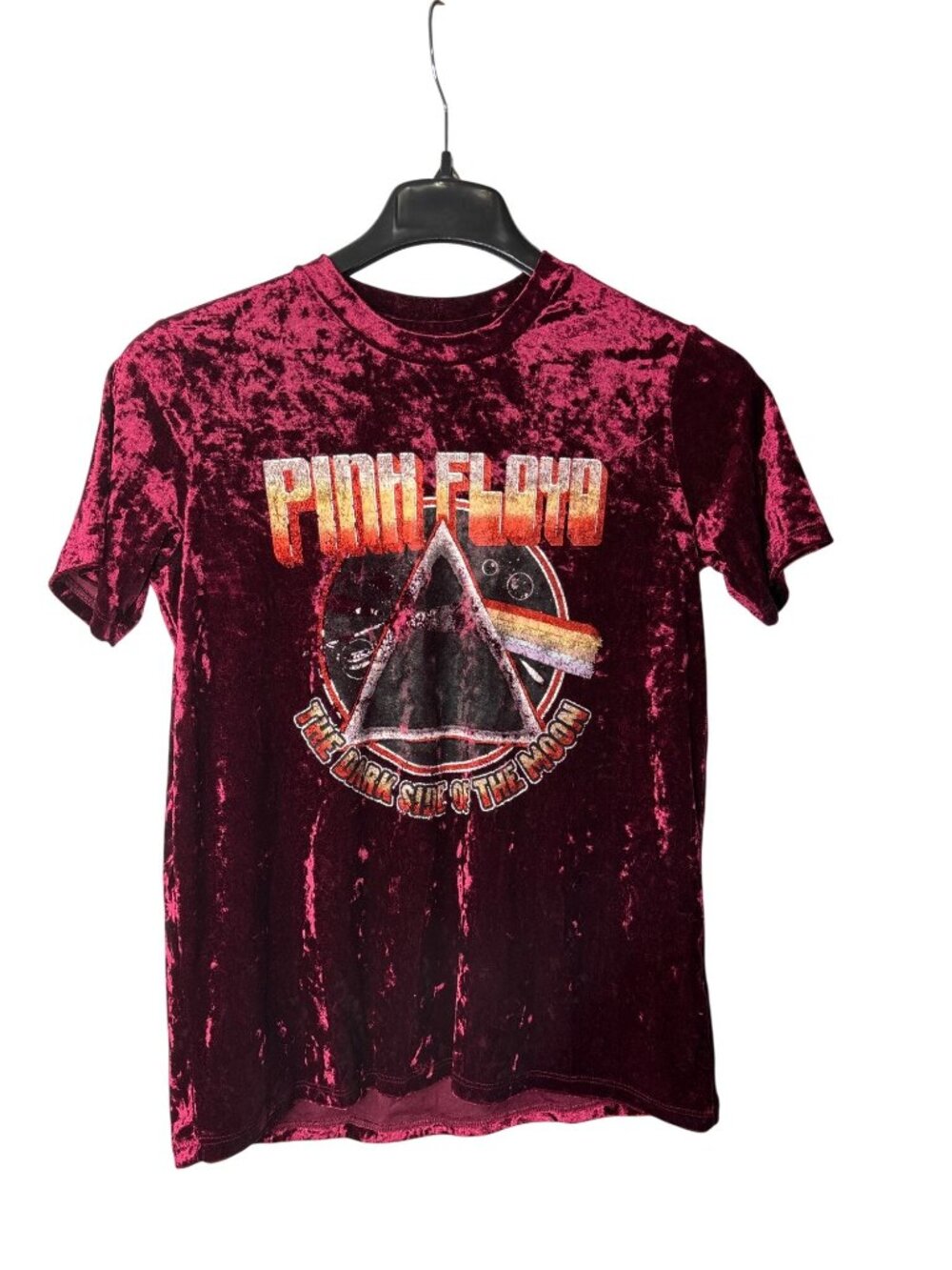 Pink Floyd Womens Crushed Velvet Distressed Graphic Tee T-Shirt Size S
